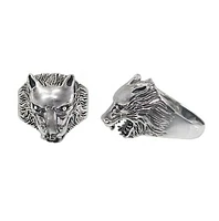 Sterling Silver, Detail Wolf Head Ring. Approximate Frame Size: 20mm Width