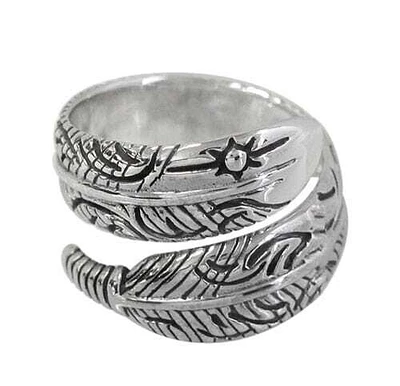 Sterling Silver, Feather Ring With Detail Design. Approximate Size: 17mm Width