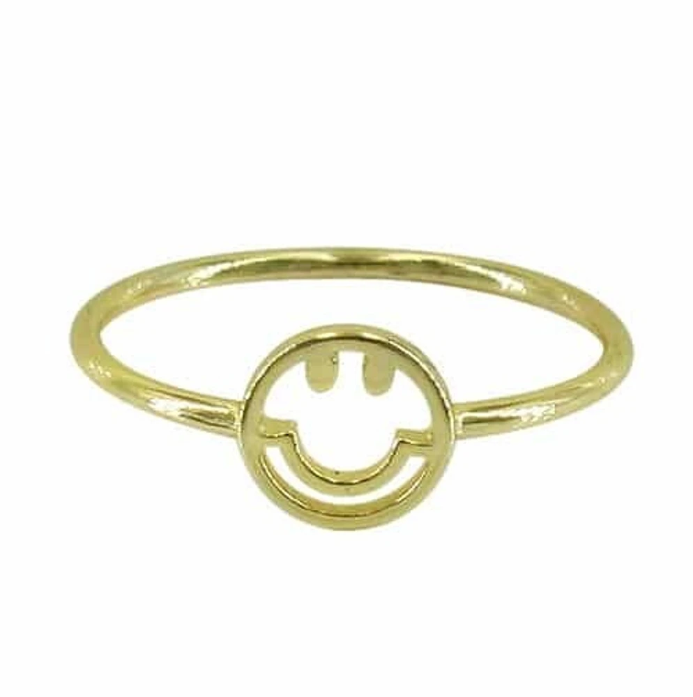 Sterling Silver With Gold Plate Happy Face Ring, 7mm Width