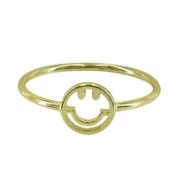 Sterling Silver With Gold Plate Happy Face Ring, 7mm Width