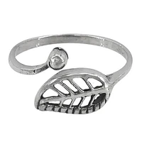 Sterling Silver Adjustable Leaf Ring, 12X7mm(Leaf), 2mm(Band).