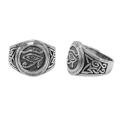 Sterling Silver, Egyptian Eye Ring With Detail Design. Approx Size: 15mm Width