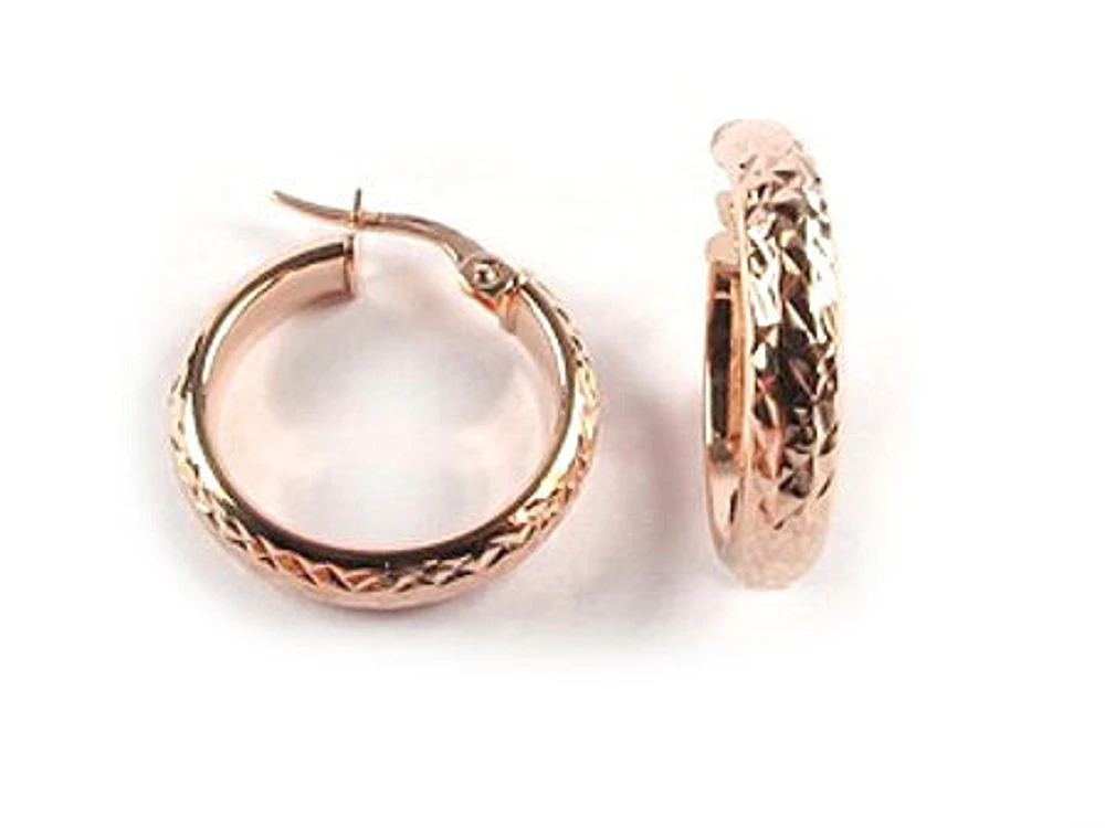 10K Rose Gold Shimmer Cut Hoop Earrings