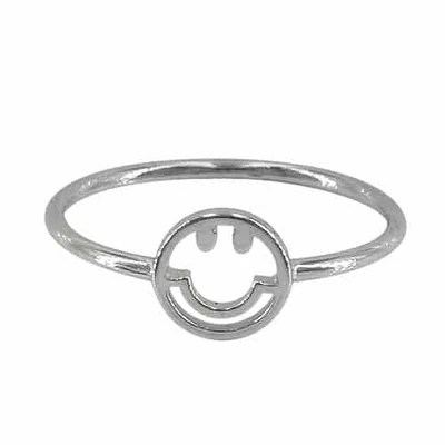 Sterling Silver With Rhodium Happy Face Ring, 7mm Width