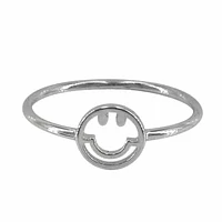 Sterling Silver With Rhodium Happy Face Ring, 7mm Width