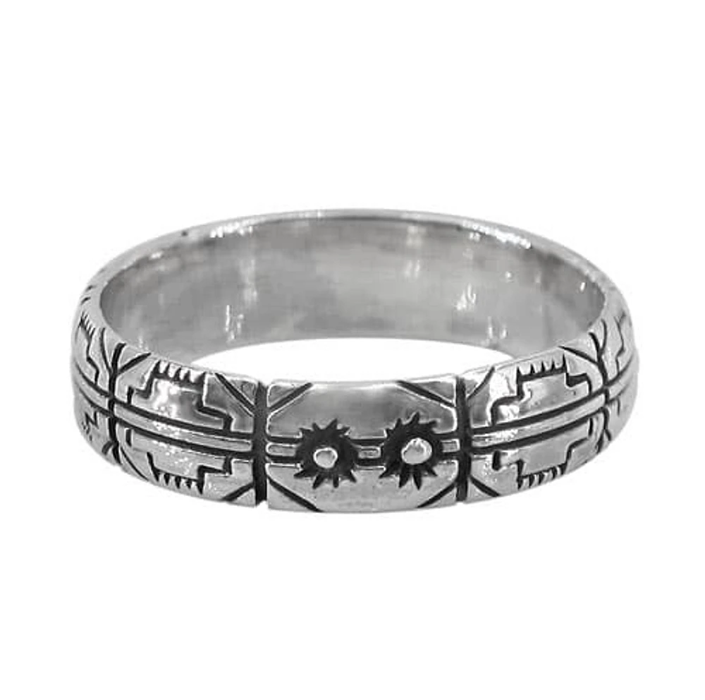 Sterling Silver Tribal Design Ring, 5mm Width