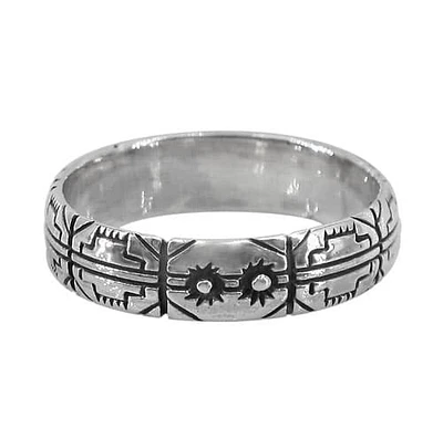 Sterling Silver Tribal Design Ring, 5mm Width