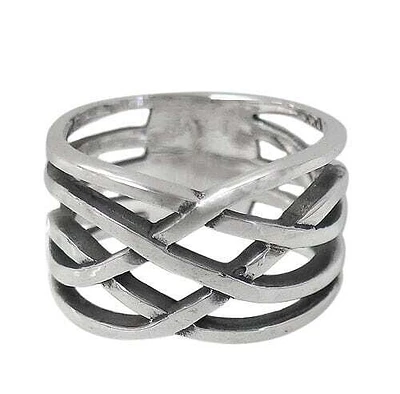 Sterling Silver, Flat Crossover Style Ring. Approximate Frame Size: 13Mm Width