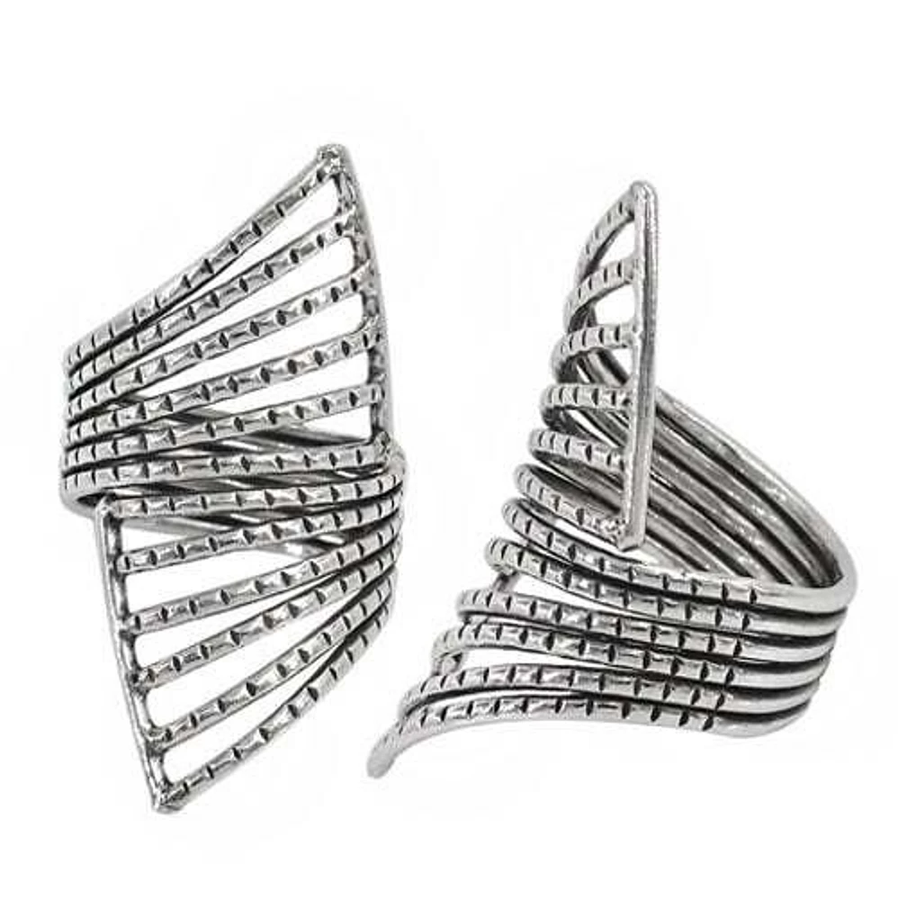 Sterling Silver Long Ring With Filigree Design, 43mm Length