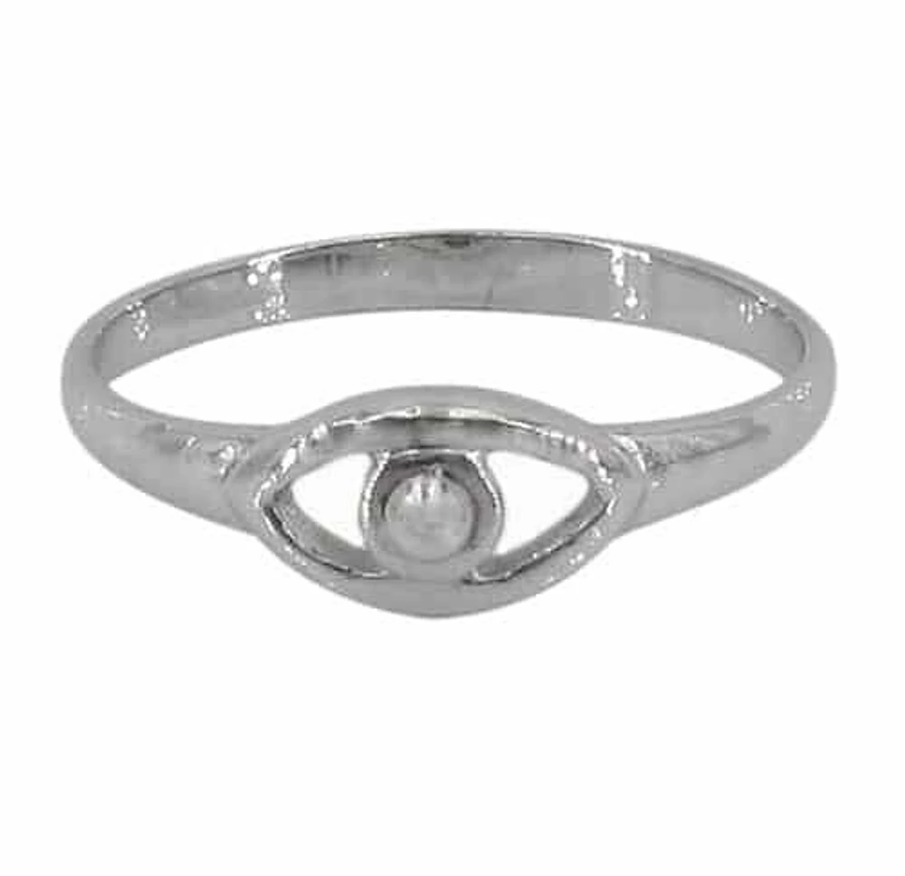 Sterling Silver With Rhodium, Evil Eye Ring, 6mm Width