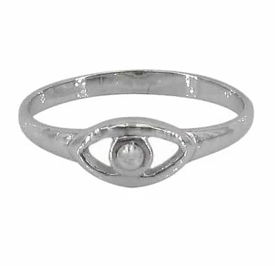 Sterling Silver With Rhodium, Evil Eye Ring, 6mm Width