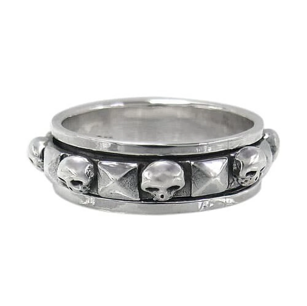 Sterling Silver Skull Spin Ring, 7mm Width