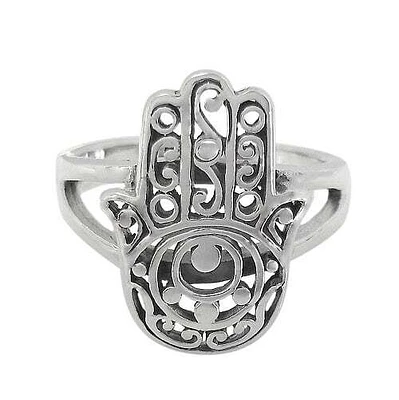 Sterling Silver, Hamsa Ring With Filigree Design. Approx Size: 19mm Width