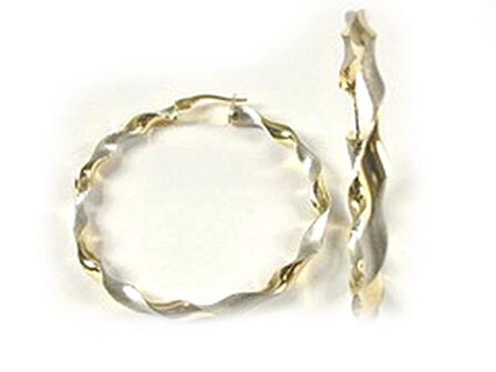 10K Yellow & White Gold Twisted Hoop Earrings