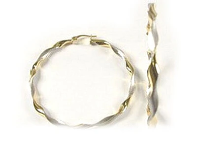 10K Yellow & White Gold Twisted Hoop Earrings