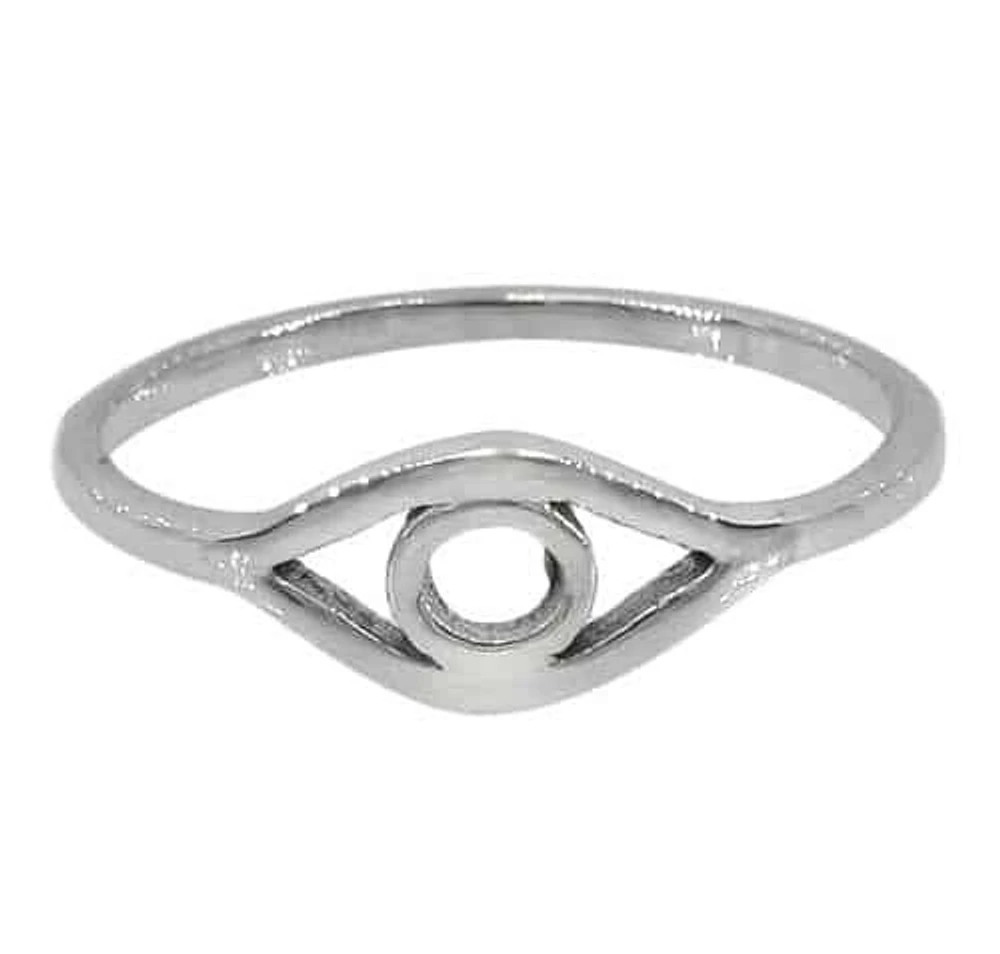 Sterling Silver Evil Eye Ring, 6X11mm(Eye), 1mm(Band)