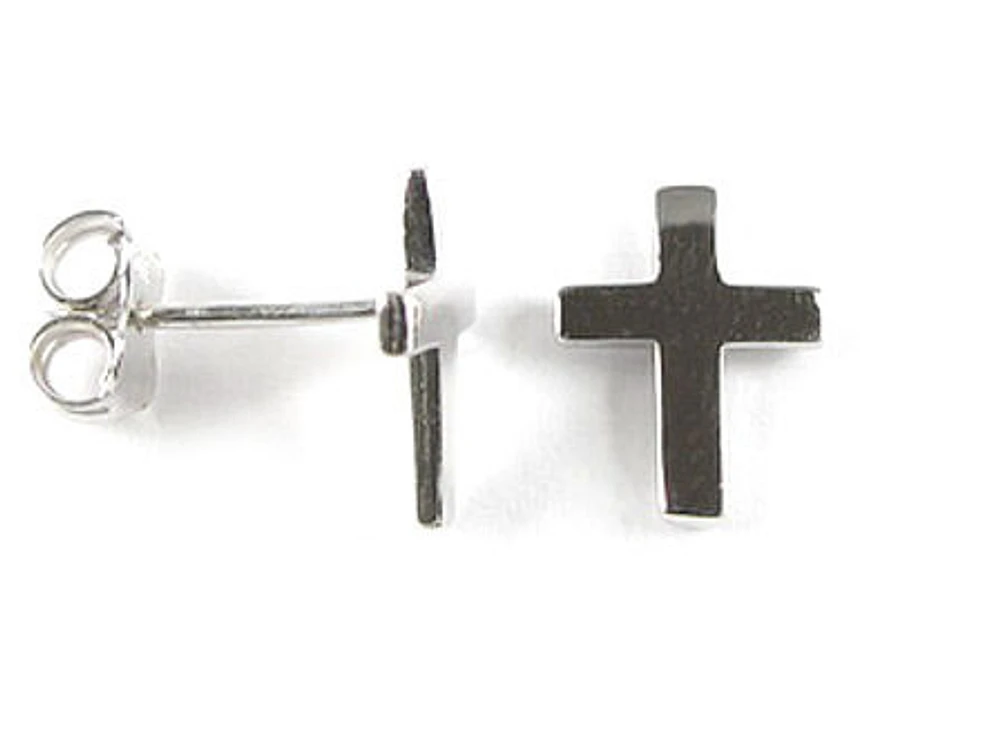 10K White Gold Cross Polished Stud Earrings