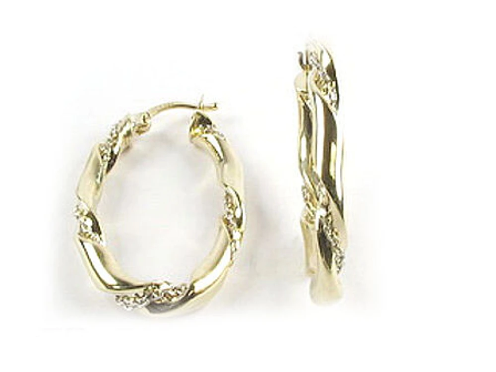 10K Gold Shimmer Cut Twisted Hoop Earrings