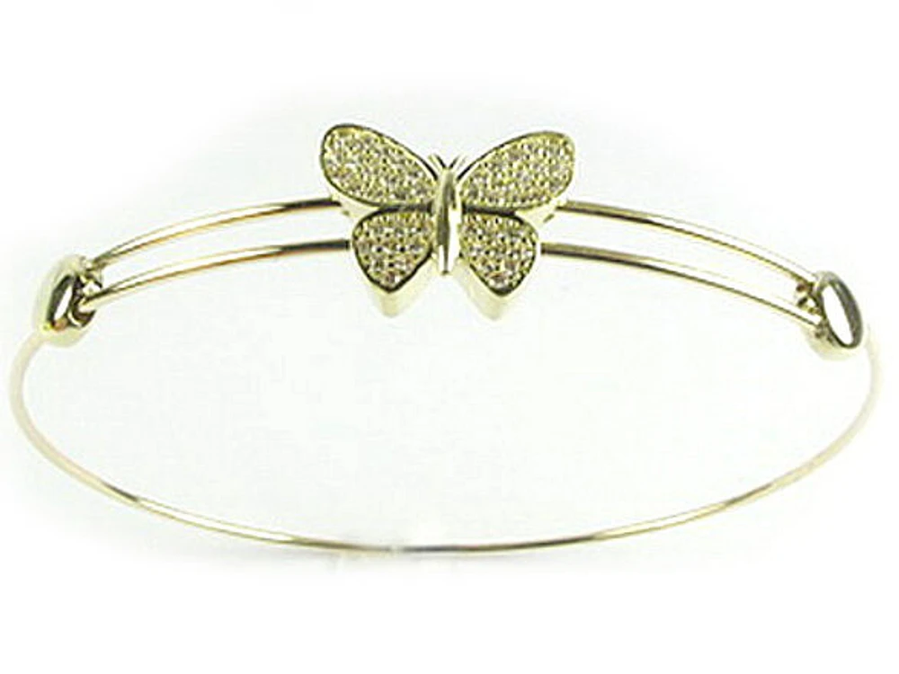 10K Yellow Gold Butterfly C.Z Bangle Bracelet