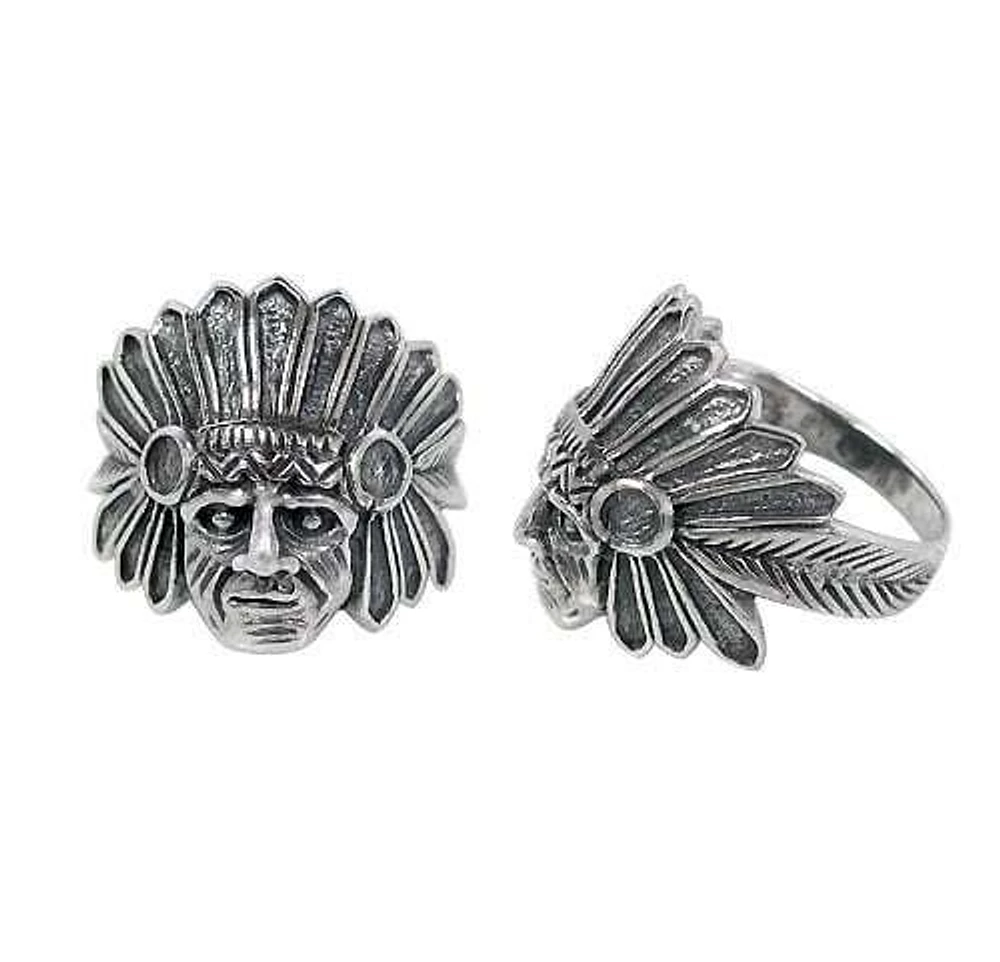 Sterling Silver Indian Chief Head Ring,28mm Frame