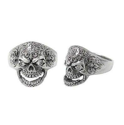 Sterling Silver Skull Ring With Cubic Zirconia, 19mm Frame