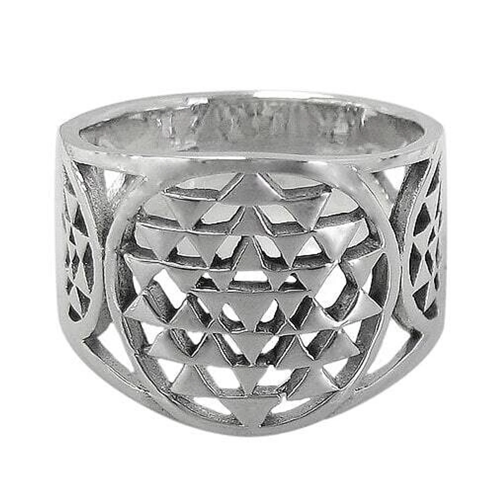 Sterling Silver Sri Yantra Ring, 16mm Width