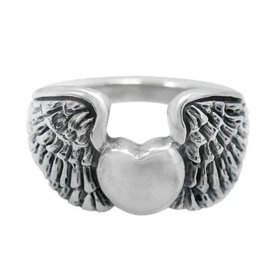 Sterling Silver, Unique Style Ring With Heart And Wing Design. Approx Size: 14mm Width