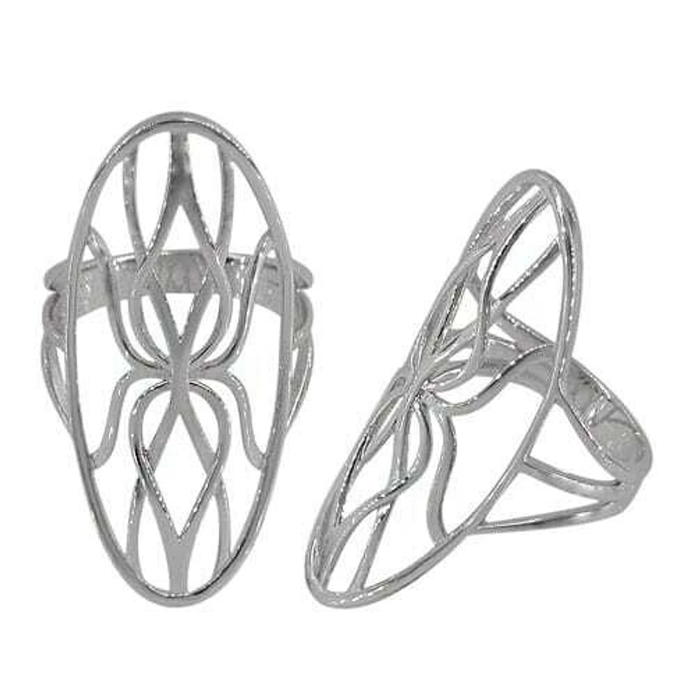 Sterling Silver With Rhodium Plated Long Ring