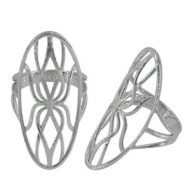 Sterling Silver With Rhodium Plated Long Ring