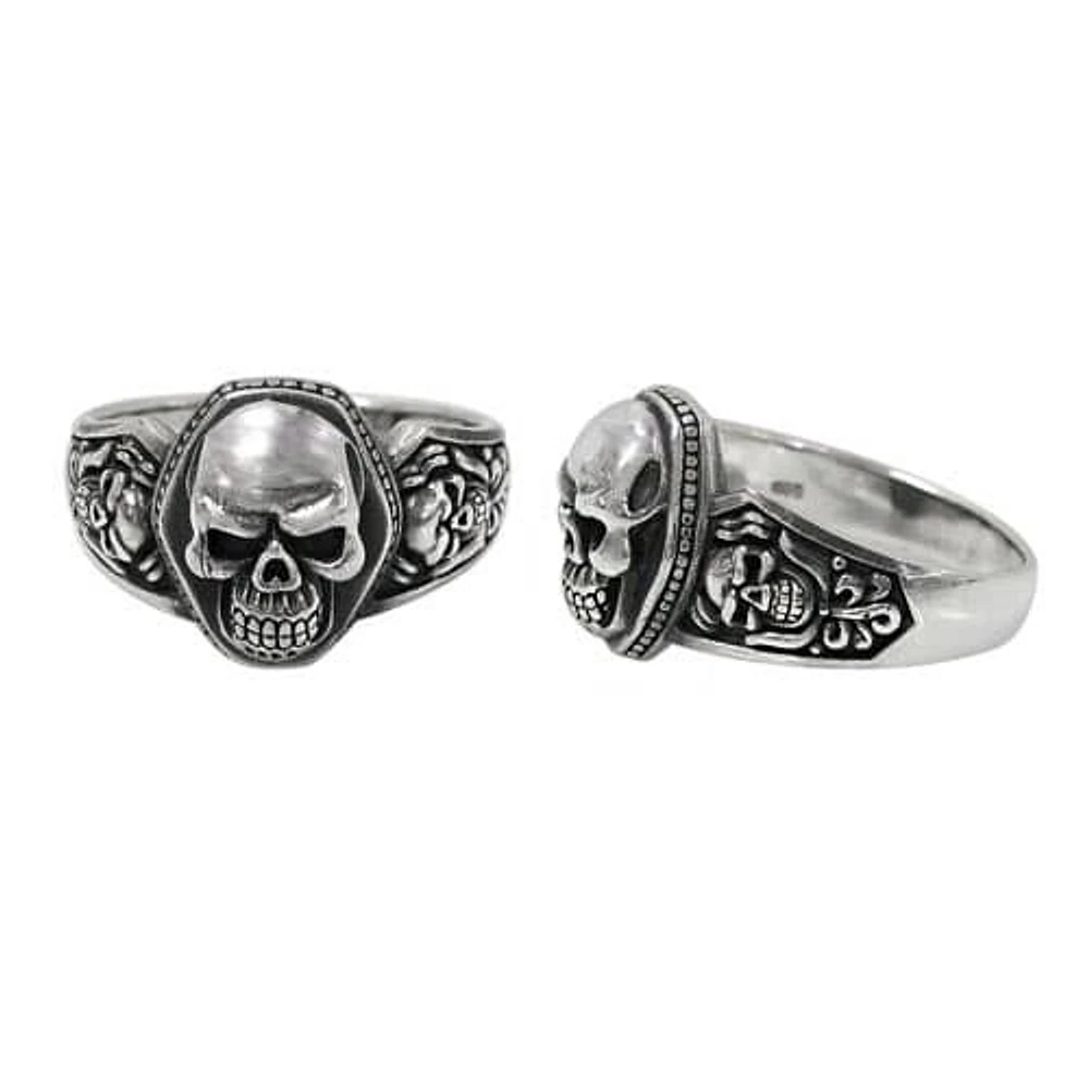 Sterling Silver Skull Ring, 15.5×13.5mm Center Skull