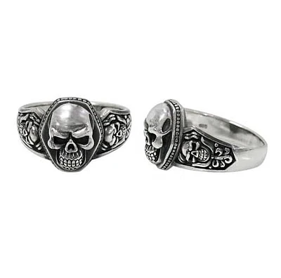 Sterling Silver Skull Ring, 15.5×13.5mm Center Skull