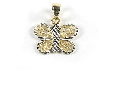 10K Yellow & White Gold Shimmer Cut Butterfly Pendant