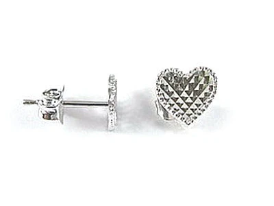 10K White Gold Heart Shimmer Cut Stud Earrings