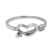 Sterling Silver, Heart And Arrow Ring With 1mm Band. Approximate Frame Size: 7mm L X 15mm W