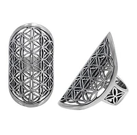 Sterling Silver Long Ring With Flower Of Life, 37mm Length