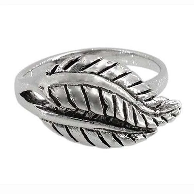 Sterling Silver Double Leaf Ring, 12X21mm (Double Leaves), 2mm (Band)