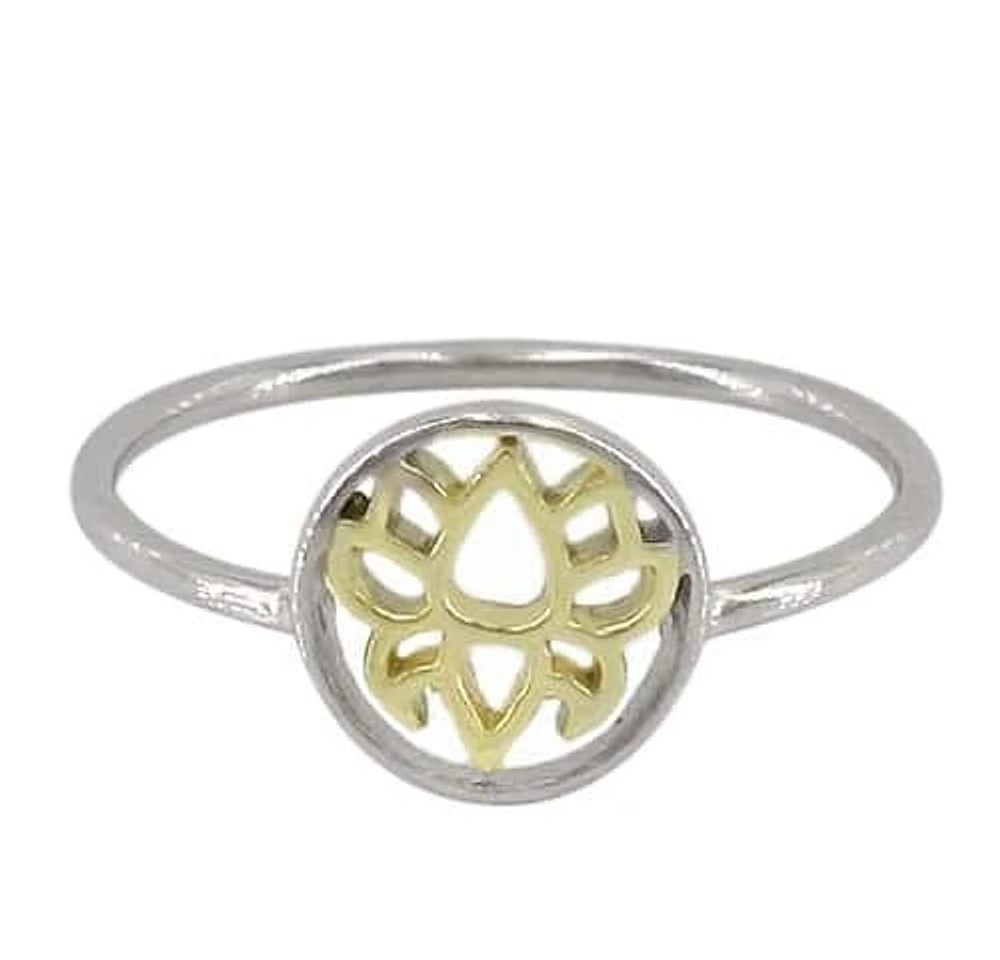 Sterling Silver With Rhodium/Gold Plated, Lotus Flower Ring, 10mm Width