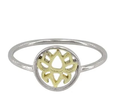 Sterling Silver With Rhodium/Gold Plated, Lotus Flower Ring, 10mm Width