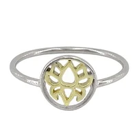 Sterling Silver With Rhodium/Gold Plated, Lotus Flower Ring, 10mm Width