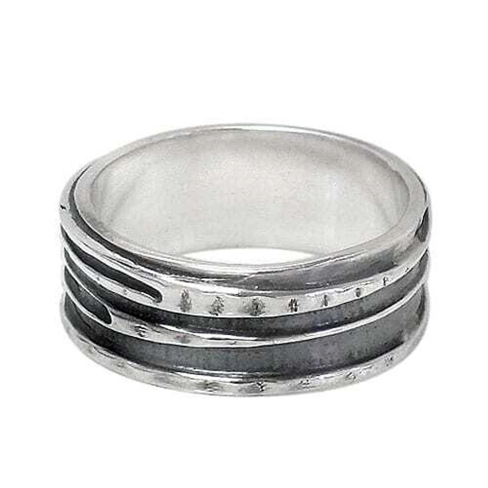 Sterling Silver Ring With Line Design. Approximate Band Size: 8mm Width