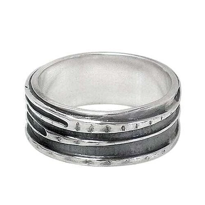 Sterling Silver Ring With Line Design. Approximate Band Size: 8mm Width