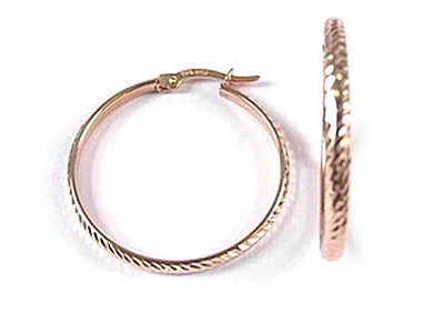 10K Rose Gold Diamond Cut Hoop Earrings