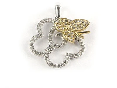 10K Yellow & White Gold C.Z Double Butterfly Pendant