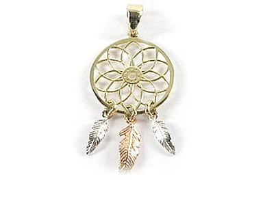 10K Yellow, White & Rose Gold Dreamcatcher Pendant