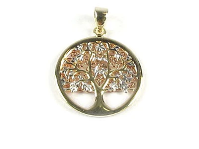 10K Yellow, White & Rose Gold Tree Pendant