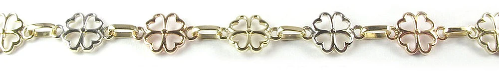 10K Yellow, White & Rose Gold Lucky Clover Bracelet
