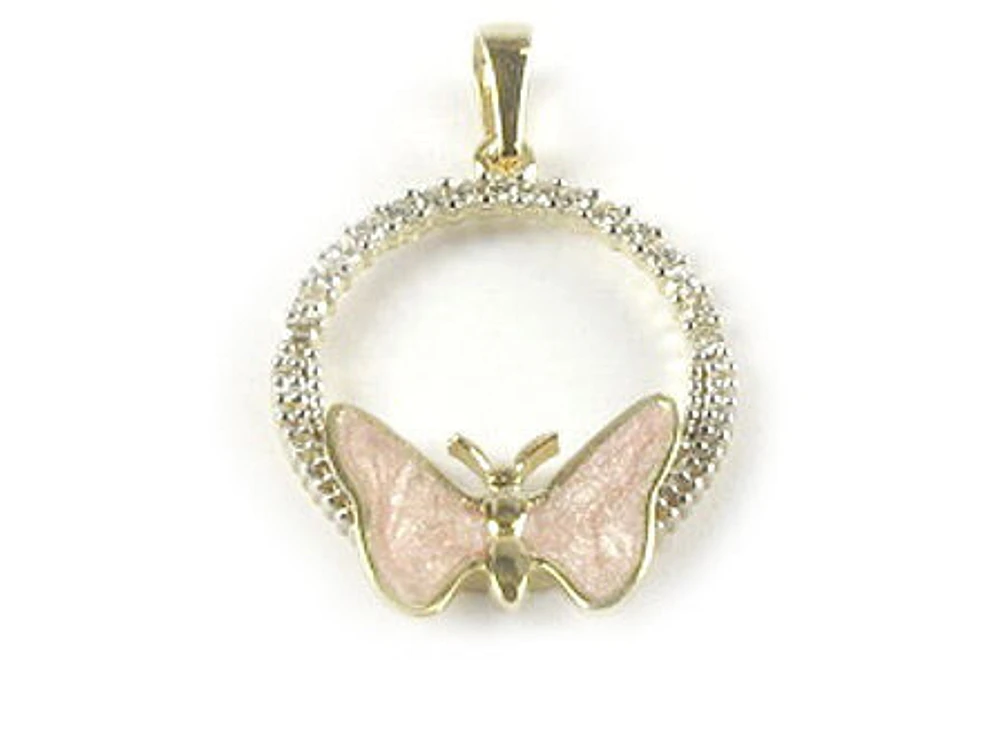 10K Yellow Gold C.Z Enamel Butterfly Pendant