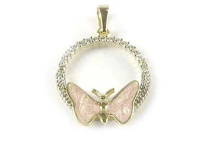 10K Yellow Gold C.Z Enamel Butterfly Pendant