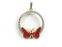 10K Yellow Gold C.Z Red Enamel Butterfly Pendant
