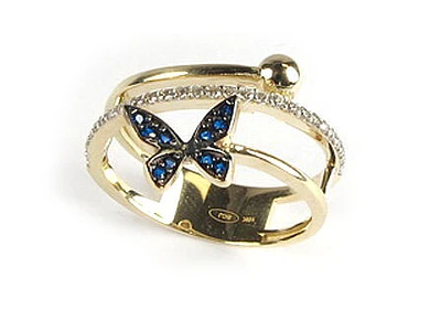 10K Yellow Gold Fancy Coloured C.Z Butterfly Loop Ring